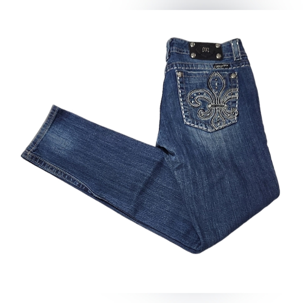Miss Me Jeans Womens Size 30 Skinny  Fit Embroidered Blue Denim Pants